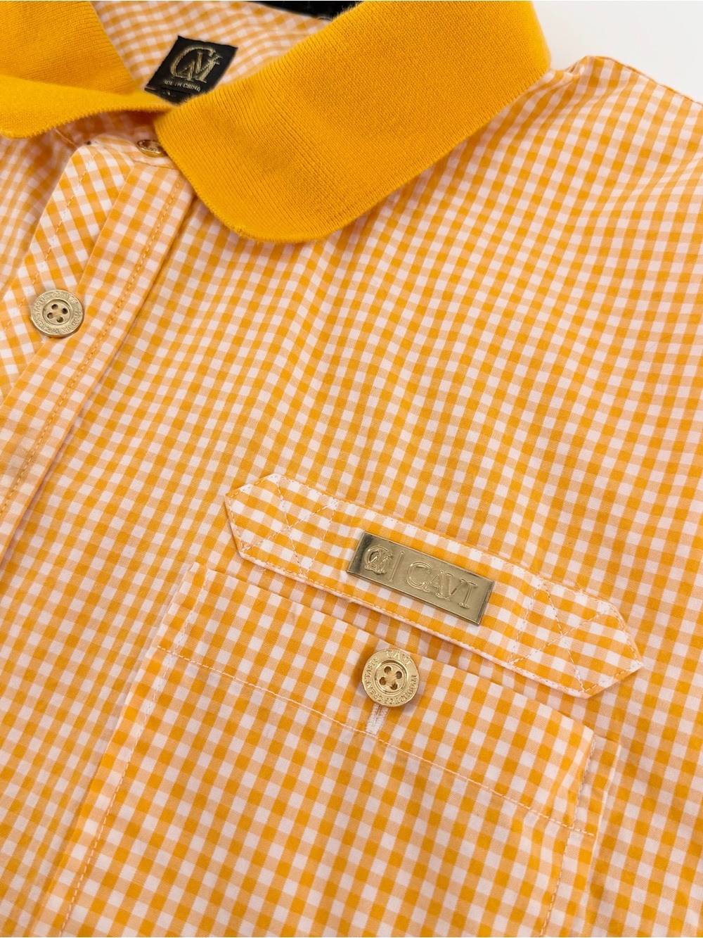 Cavi Men 4XL Shirt Short Sleeve Orange White Gingham Plaid Urban Streetwear Flaw - Picture 7 of 16